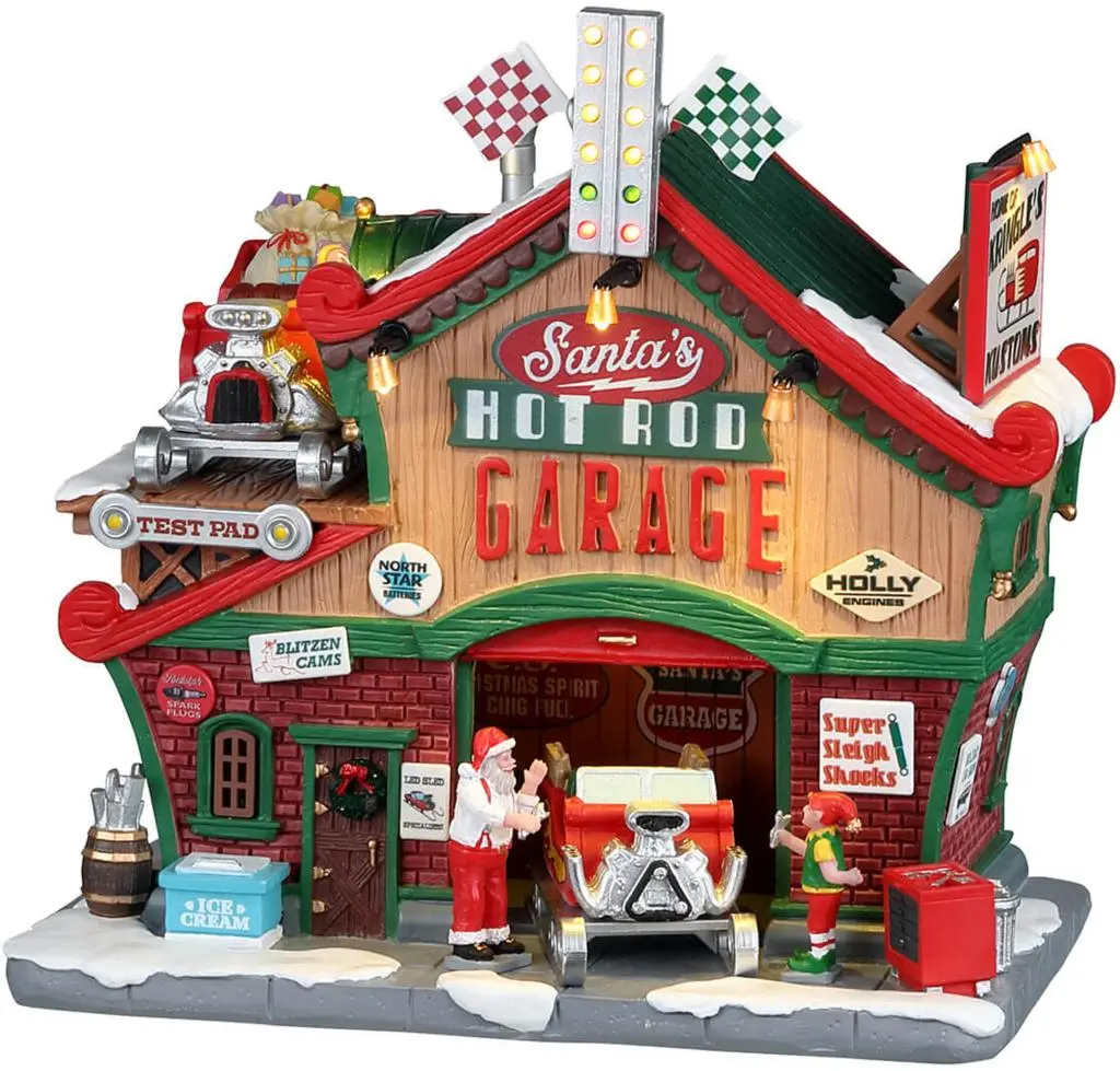 Lemax Santas Hot Rod Garage Verlicht Kersthuisje Santa S Wonderland