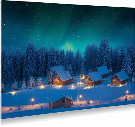 My Village Achtergrond canvas led noorderlicht 76x56 cm - afbeelding 2