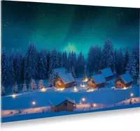 My Village Achtergrond canvas led noorderlicht 76x56 cm - afbeelding 2