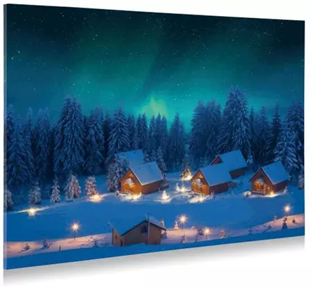 My Village Achtergrond canvas led noorderlicht 76x56 cm - afbeelding 3